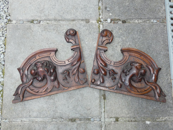 PAIR antique wood carved plaques dragon