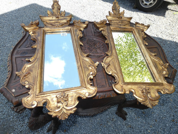 PAIR antique italian wood carved gold gilt wall mirrors rare furniture