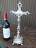 Vintage 1950 metal silver lacquered Crucifix blue stones