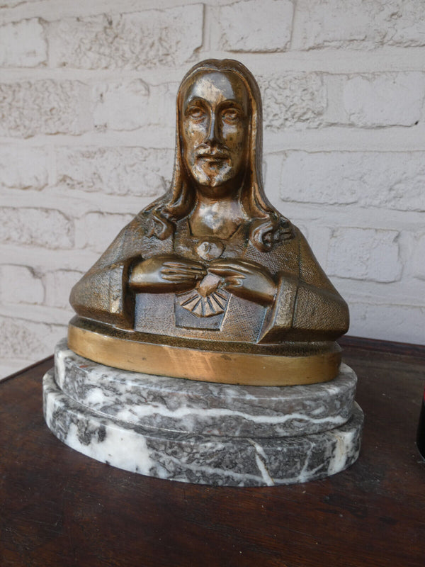 Antique bronze marble christ bust statue religious