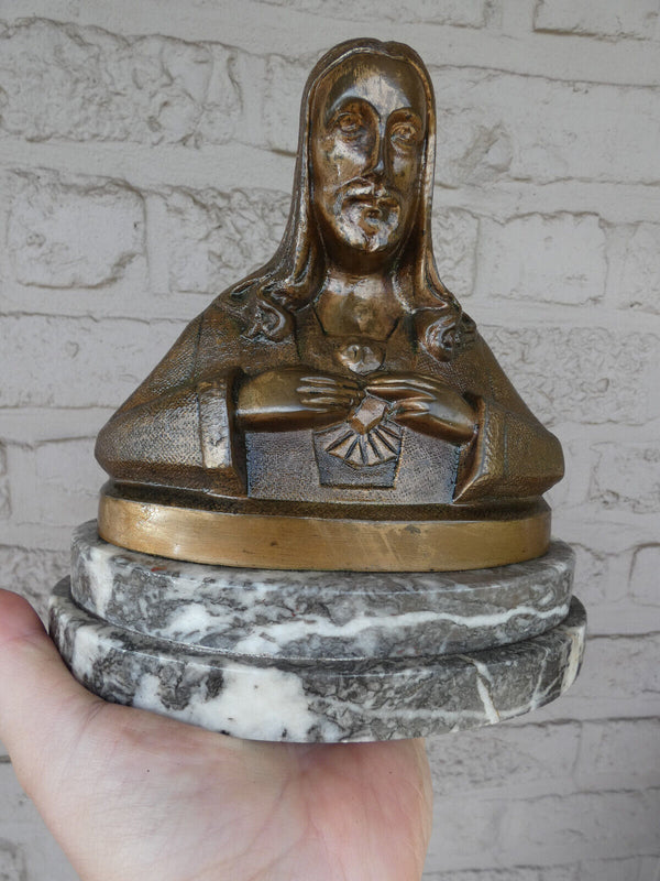 Antique bronze marble christ bust statue religious