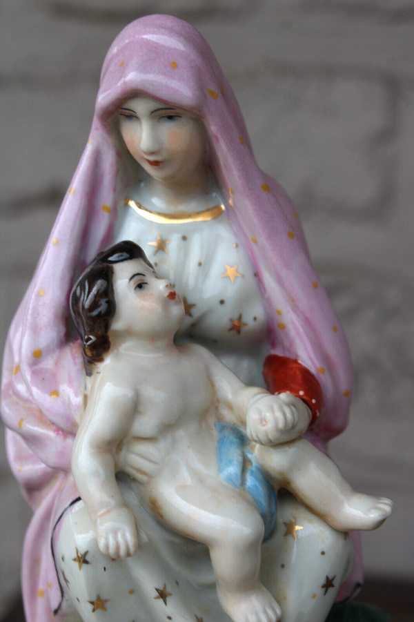 Antique french vieux paris porcelain madonna child angel figurine statue rare