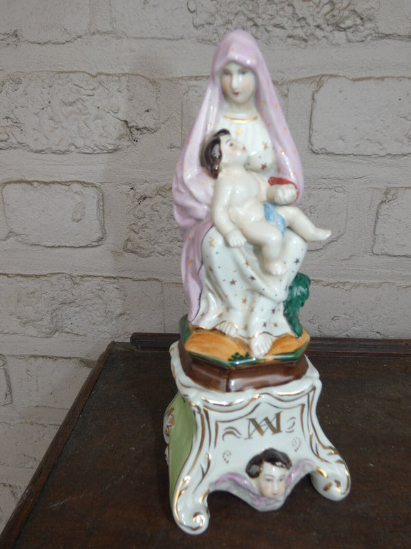 Antique french vieux paris porcelain madonna child angel figurine statue rare