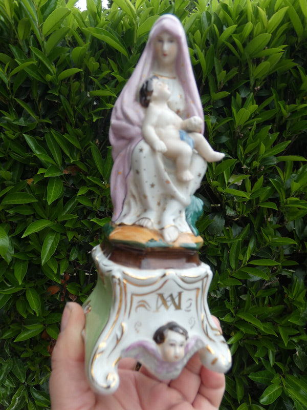 Antique french vieux paris porcelain madonna child angel figurine statue rare