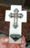 Antique French cloisonne enamel onyx marble Crucifix holy water font plaque