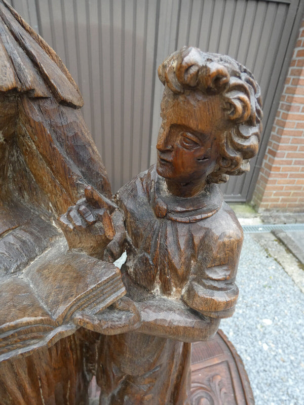 Antique Wood carved 19thc Flanders school Saint angela Merici statue religious