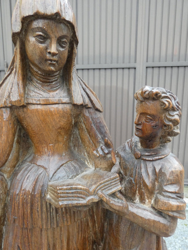 Antique Wood carved 19thc Flanders school Saint angela Merici statue religious