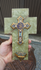 Antique French cloisonne enamel onyx marble Crucifix holy water font plaque