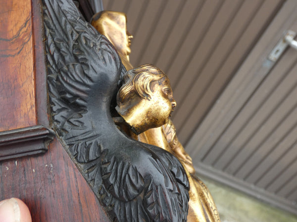 Antique italian 19thc Saint Catherine of bologna angels bronze wood statue