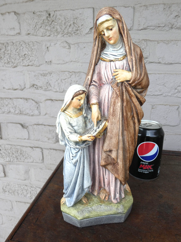 Antique stoneware saint Anna young mary statue figurine religious