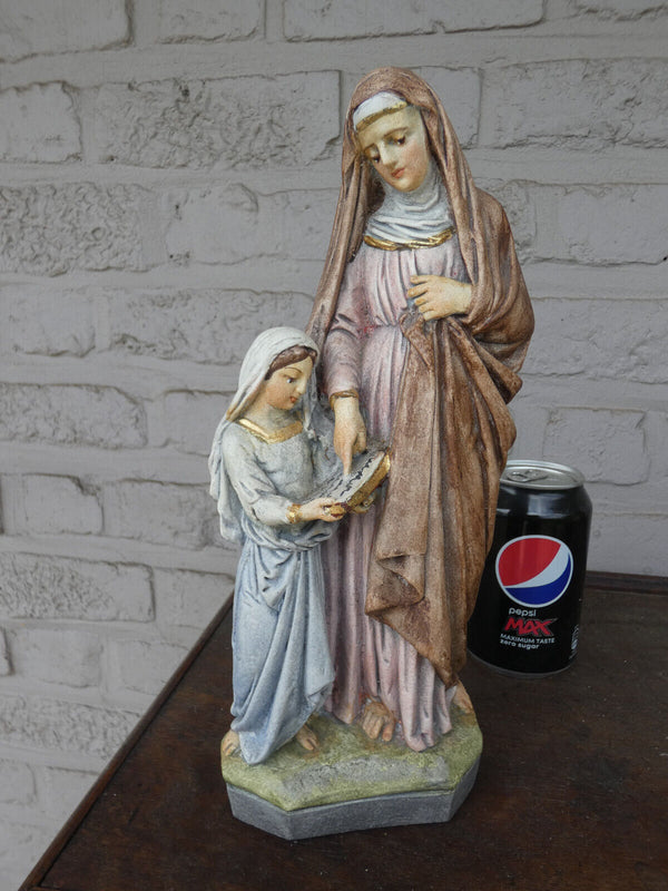 Antique stoneware saint Anna young mary statue figurine religious