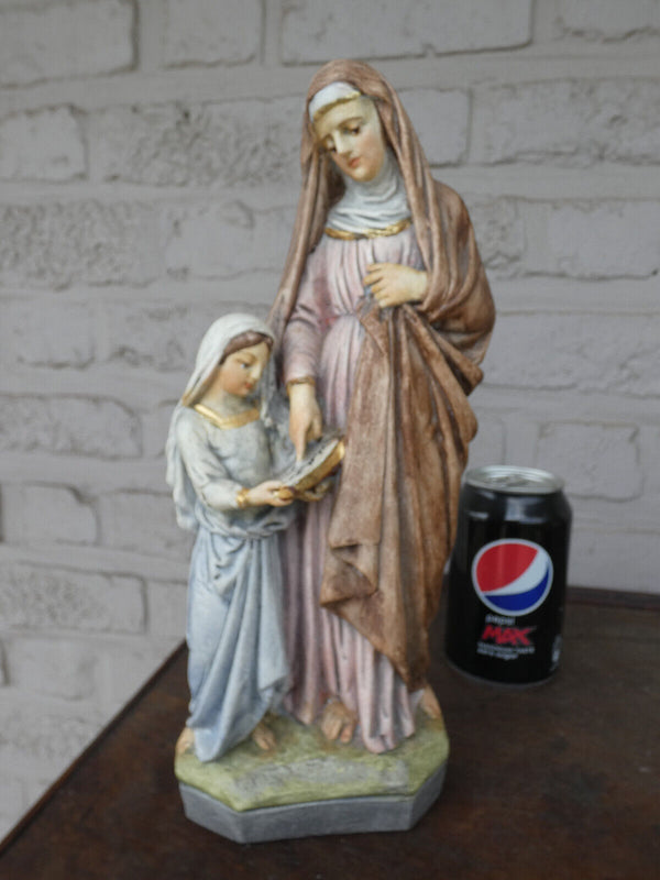 Antique stoneware saint Anna young mary statue figurine religious