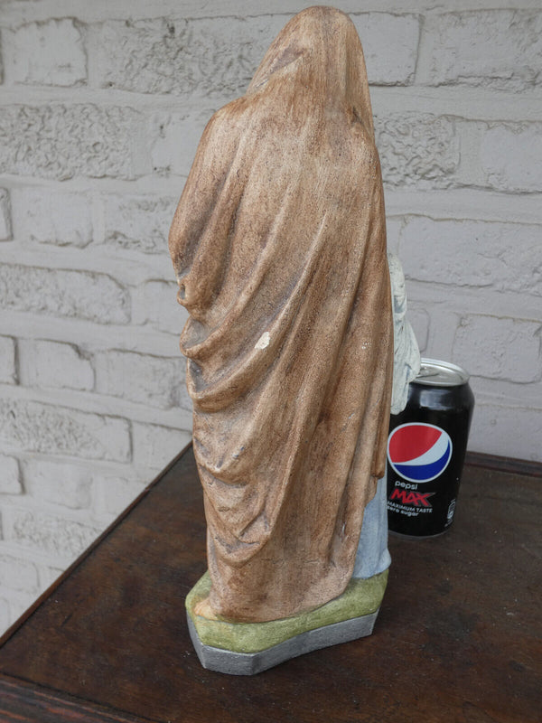 Antique stoneware saint Anna young mary statue figurine religious