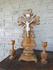 Antique wood  carved crucifix set candlesticks religious