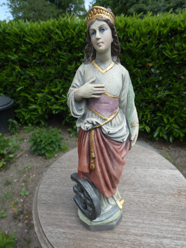 Antique stoneware saint catherine Wheel statue sculpture religious