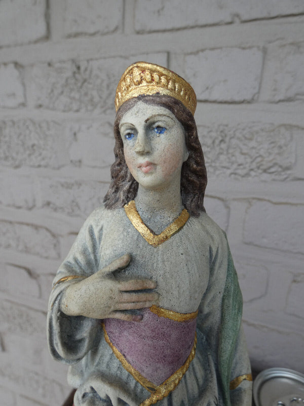 Antique stoneware saint catherine Wheel statue sculpture religious