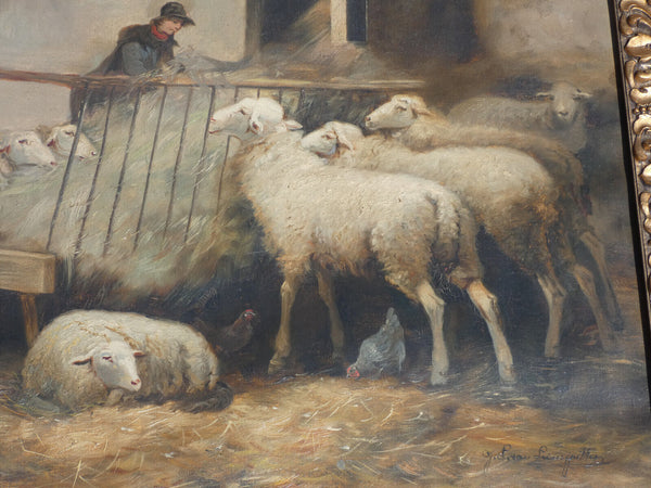 Jef Louis Van Leemputten (1865 - 1948) Flemish school oil canvas painting sheep