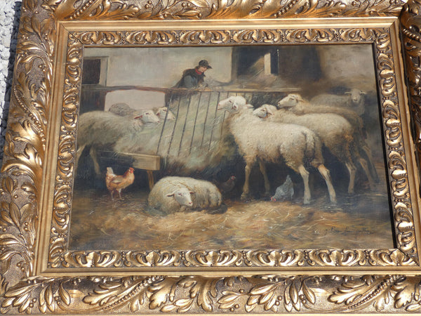 Jef Louis Van Leemputten (1865 - 1948) Flemish school oil canvas painting sheep