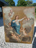 Antique 19thc French oil canvas relined painting Assumption virgin mary angels