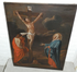 Antique 19thc French oil canvas relined painting jesus crucifix calvary