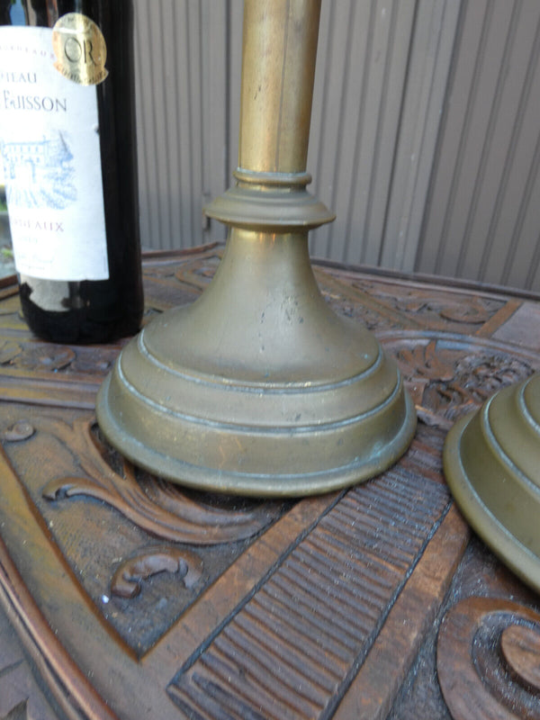 PAIR antique french copper enamel Plaque Altar church candlestick candle holders