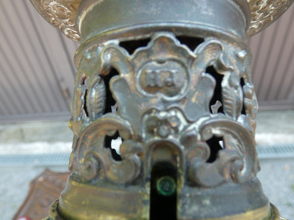 Anique copper relief Religious saint vincentius oil lamp glass shade 19thc