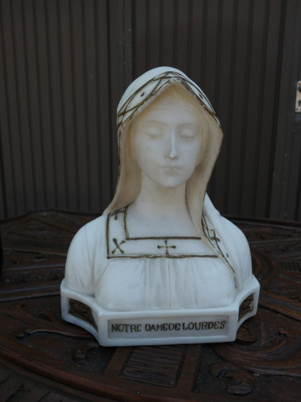 Antique Rare Alabaster Stone notre dame de lourdes madonna bust statue