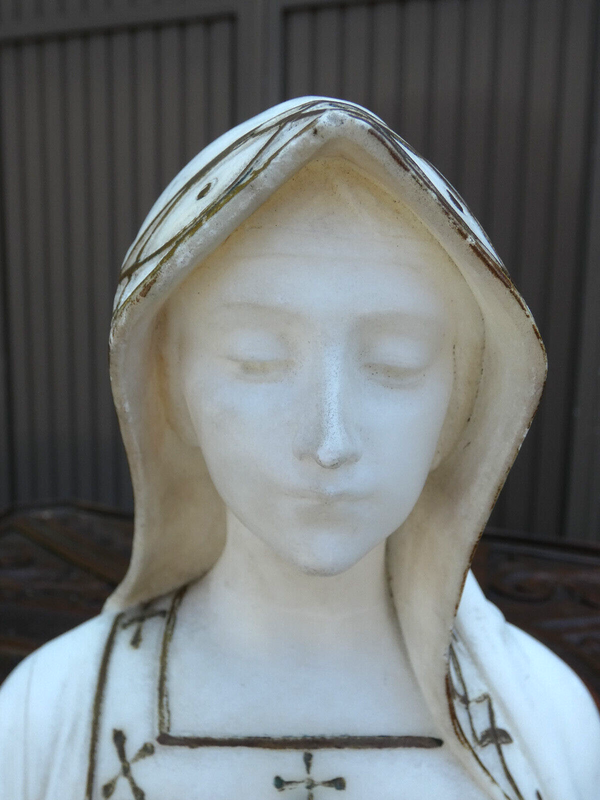 Antique Rare Alabaster Stone notre dame de lourdes madonna bust statue