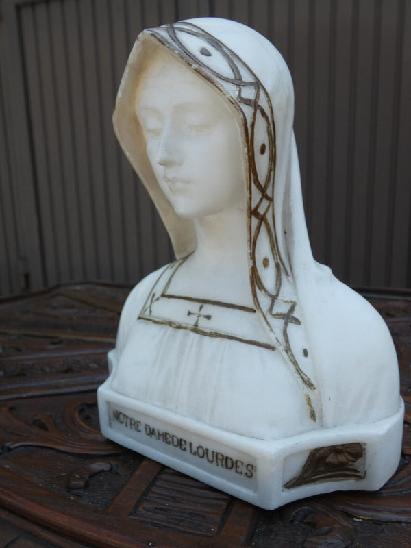 Antique Rare Alabaster Stone notre dame de lourdes madonna bust statue