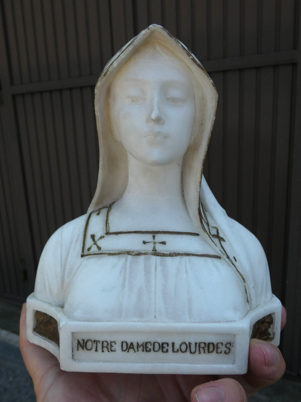 Antique Rare Alabaster Stone notre dame de lourdes madonna bust statue