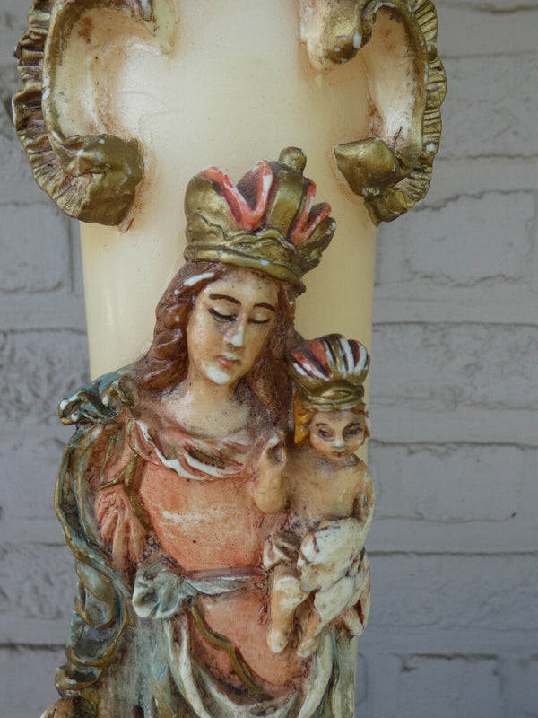 Rare Church altar wax  candle MAdonna our lady tongeren  Statue figurine