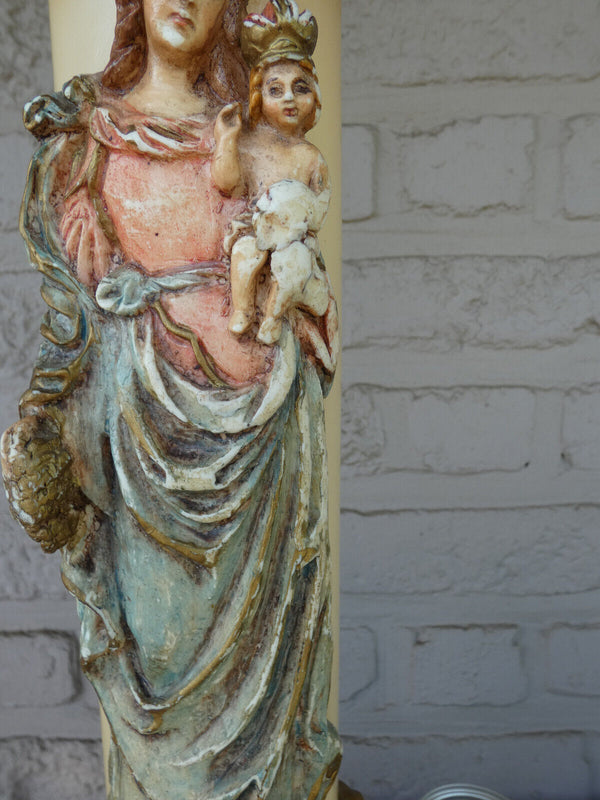 Rare Church altar wax  candle MAdonna our lady tongeren  Statue figurine