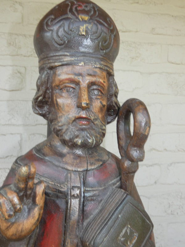 Antique French wood carved rare large saint nicholas children statue religious