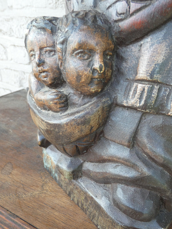 Antique French wood carved rare large saint nicholas children statue religious