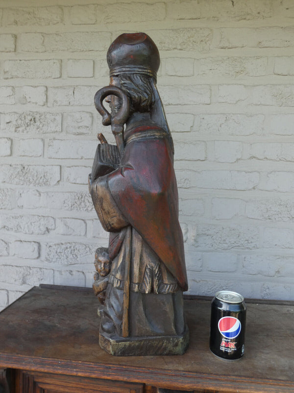 Antique French wood carved rare large saint nicholas children statue religious