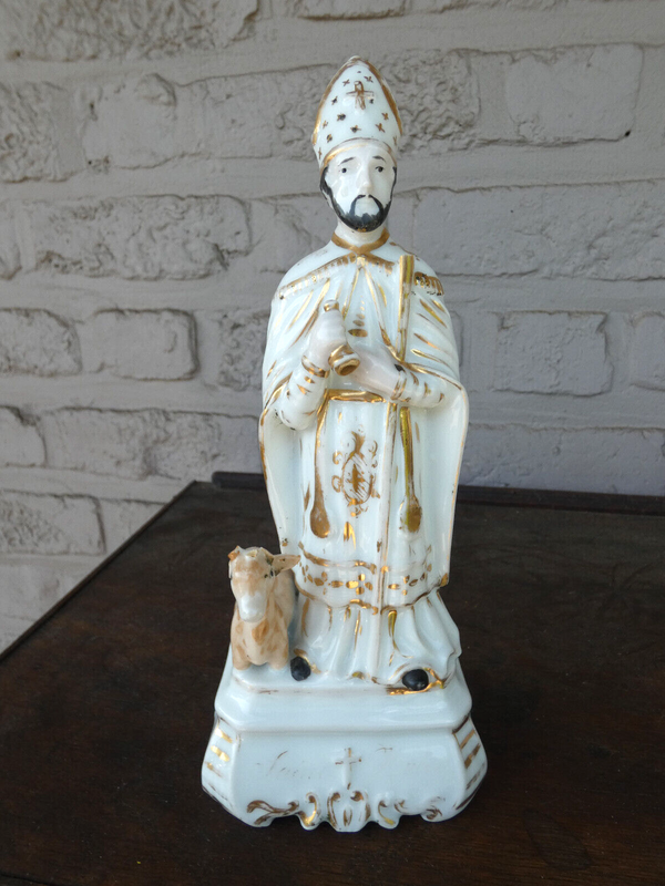 Antique vieux paris porcelain statue saint hubert hunt figurine religious rare