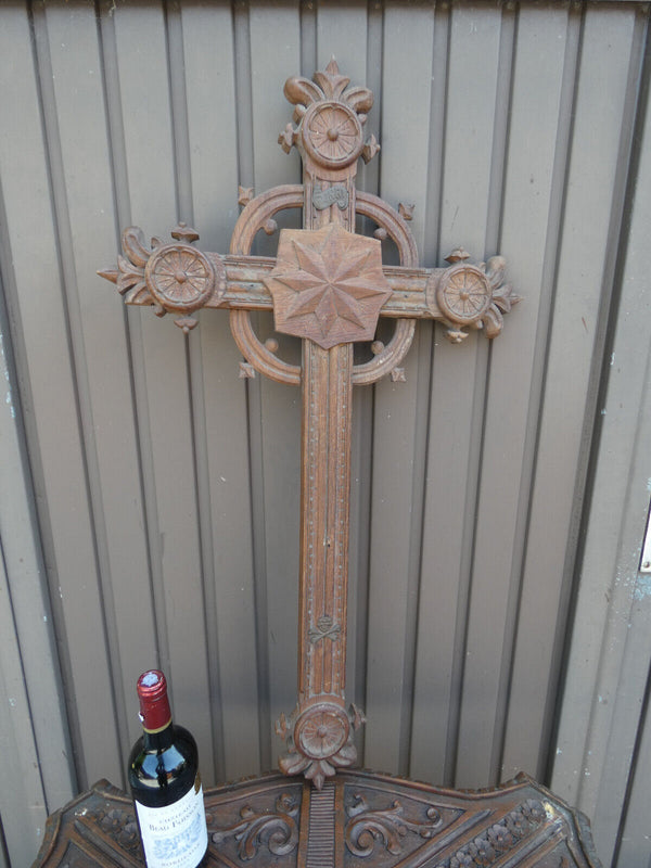 Antique XL wood carved crucifix Cross church religious