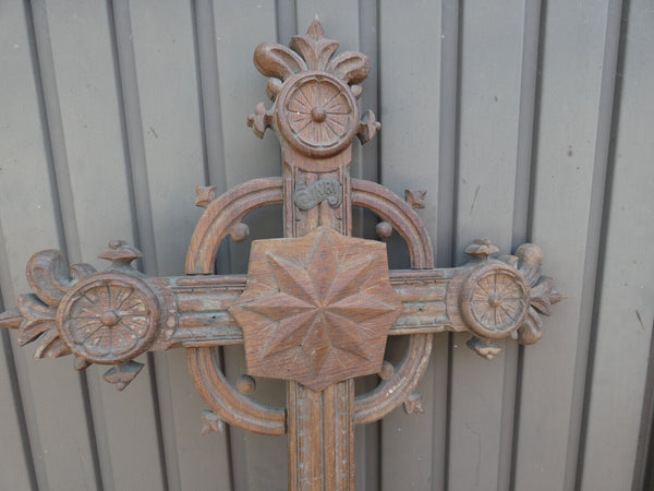 Antique XL wood carved crucifix Cross church religious