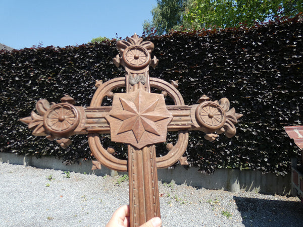 Antique XL wood carved crucifix Cross church religious