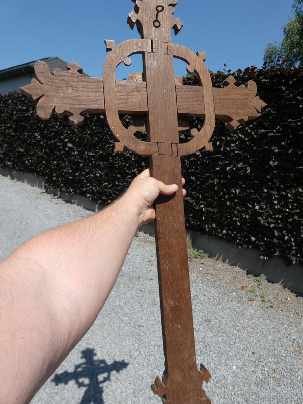 Antique XL wood carved crucifix Cross church religious