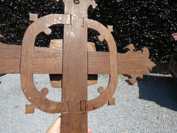 Antique XL wood carved crucifix Cross church religious