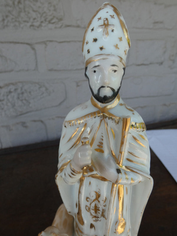 Antique vieux paris porcelain statue saint hubert hunt figurine religious rare