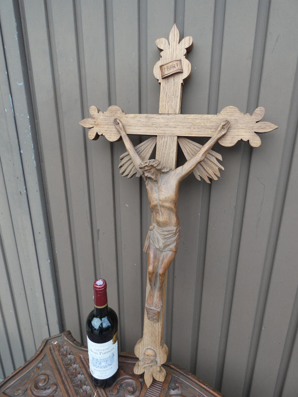 Antique wood carved 33" Crucifix Religious