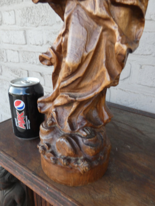 Vintage 50s Wood carved madonna child statue sculpture religious