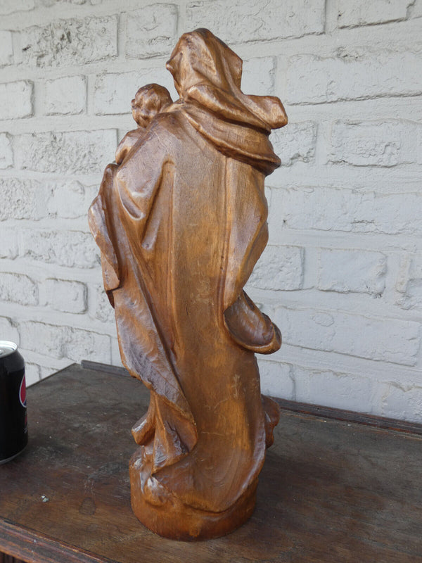 Vintage 50s Wood carved madonna child statue sculpture religious