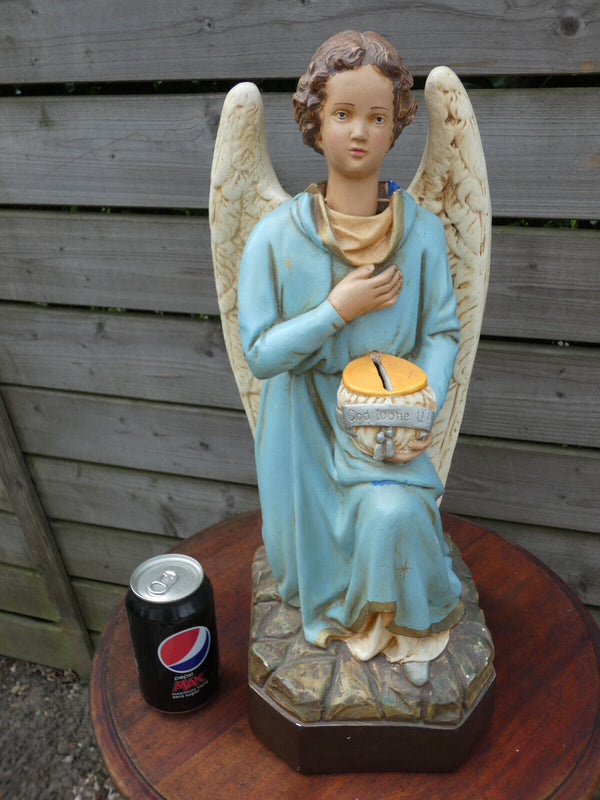 Antique LARGE ceramic Nodding angel missionary piggy bank statue rare