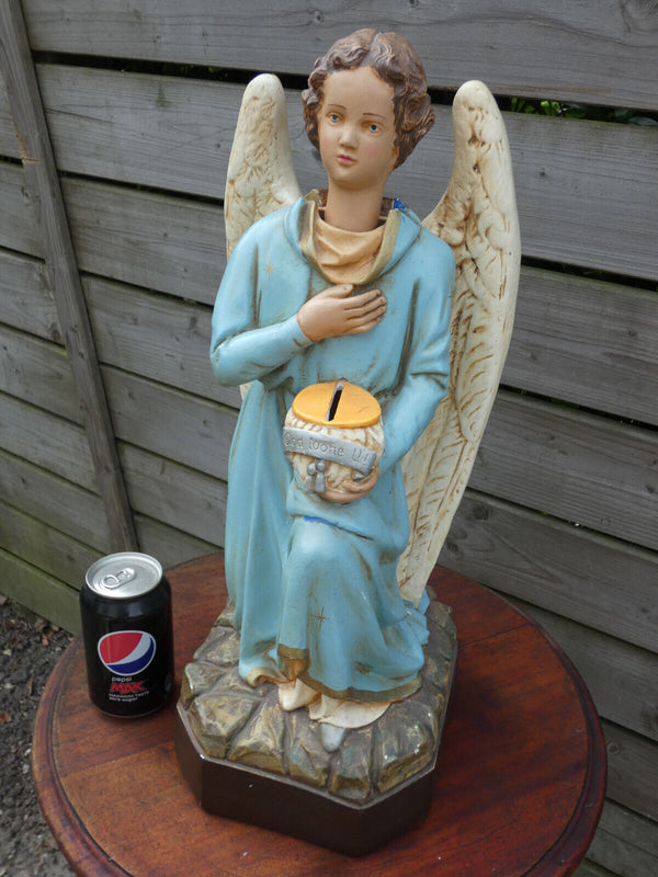 Antique LARGE ceramic Nodding angel missionary piggy bank statue rare