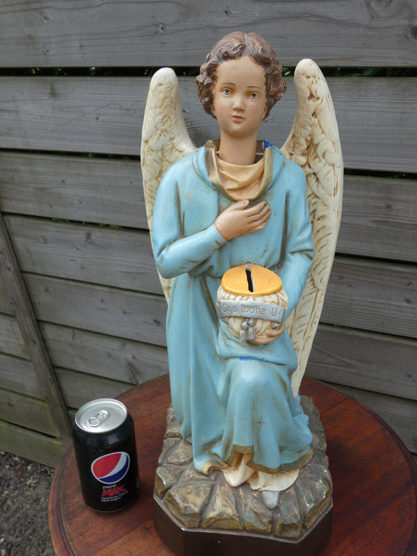 Antique LARGE ceramic Nodding angel missionary piggy bank statue rare