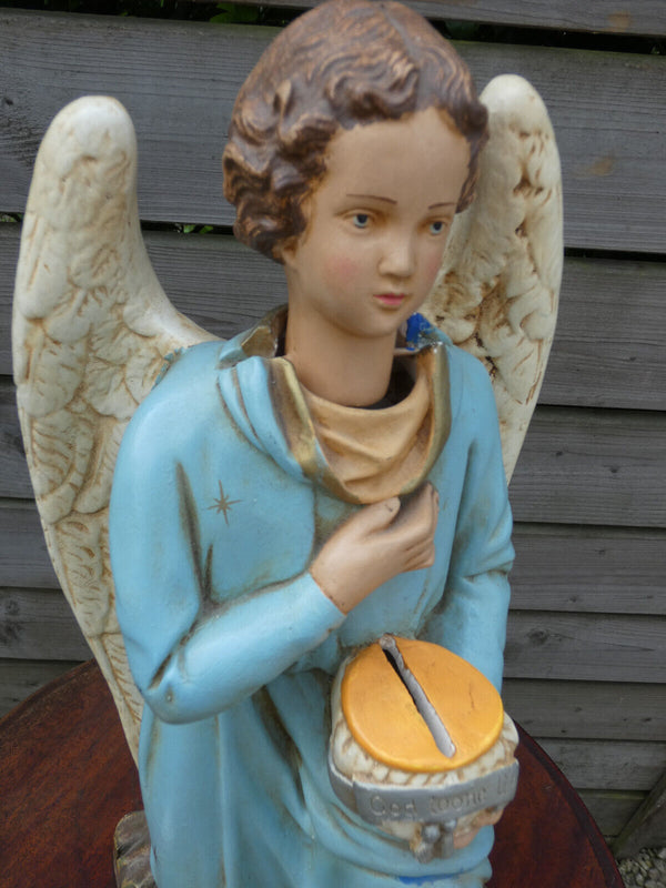 Antique LARGE ceramic Nodding angel missionary piggy bank statue rare