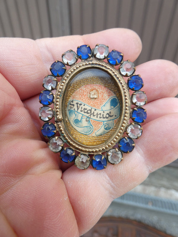 Antique Saint Virginia Relic With blue stones wax sealed